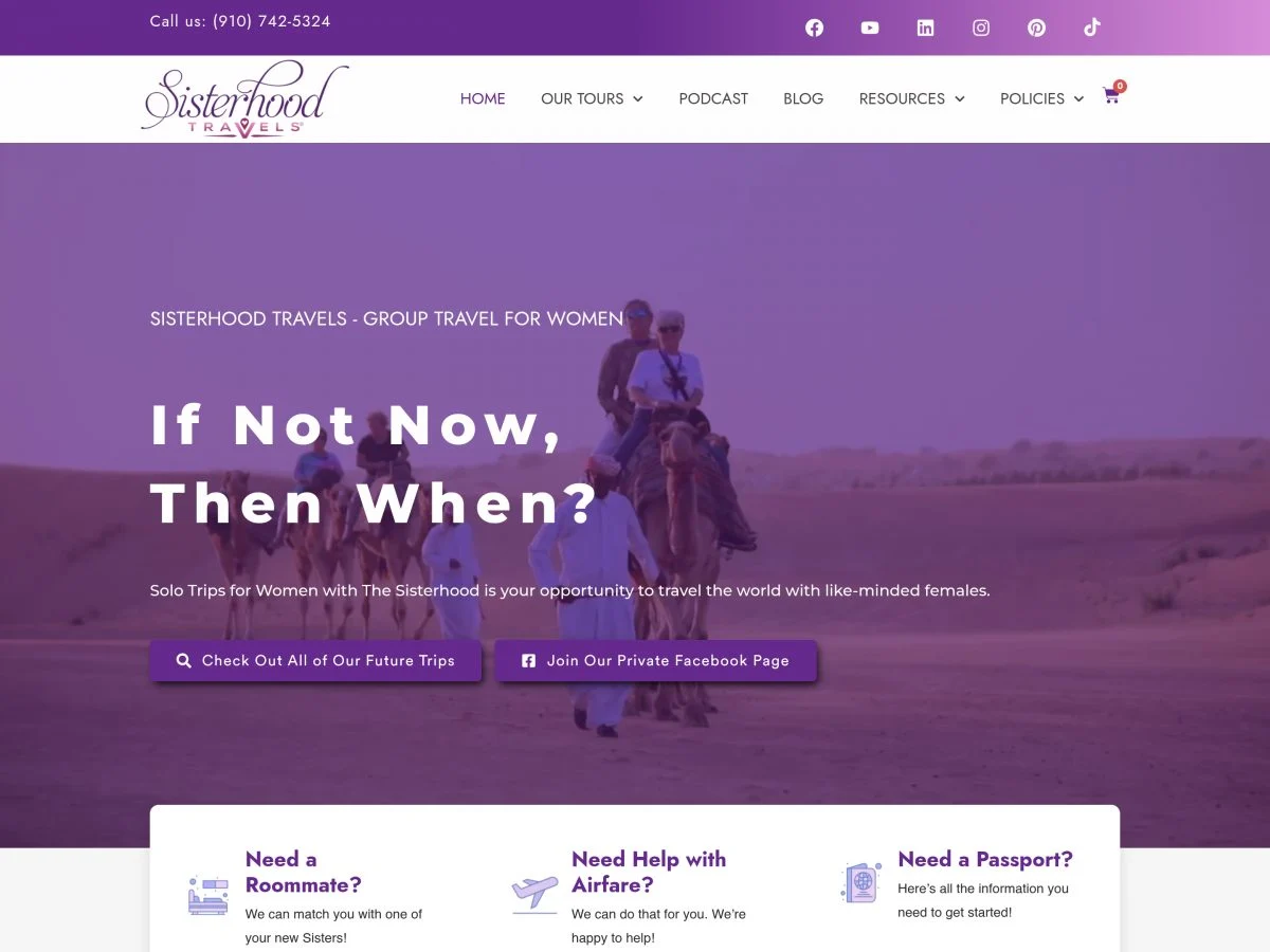 Sisterhood Travels website homepage